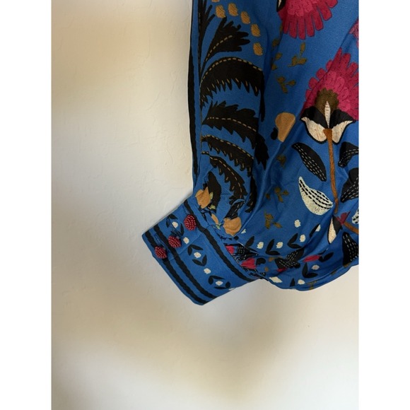 NEW, Farm Rio Palms Paradise Long Sleeve Wrap Minidress  Dress Blue L Large - Picture 8 of 16